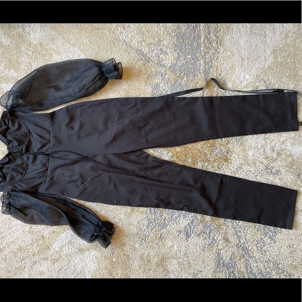 Black lace up puff sleeve jumpsuit